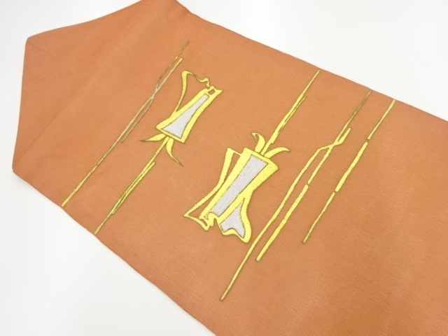 JAPANESE NAGOYA OBI FOR SUMMER / EMBROIDERY / KINSAI / ABSTRACT STRIPE